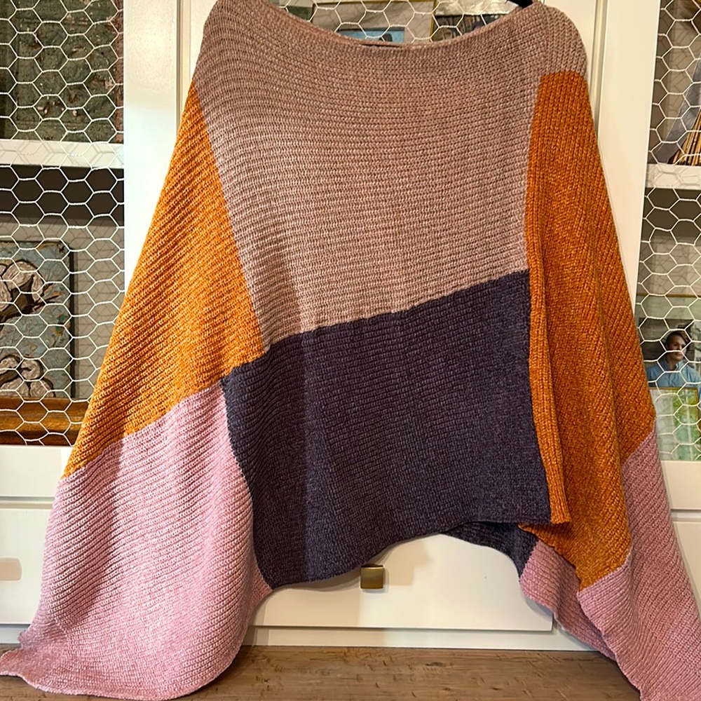 Asymmetric sweater poncho